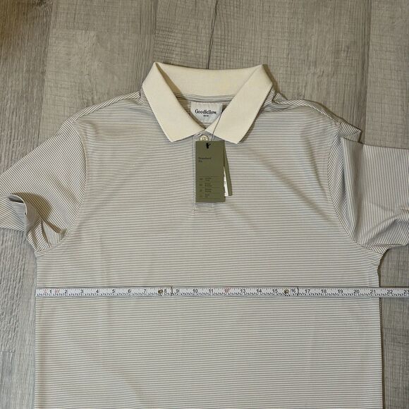NWT Goodfellow & Co Men's Beige Stripe Polo Short Sleeve Shirt Size Large - Picture 10 of 13